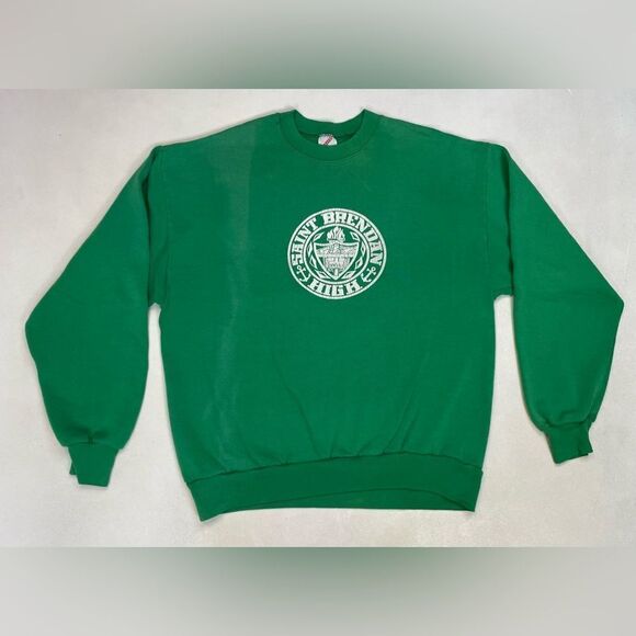 VINTAGE Saint Brendan High Graphic Crewneck Sweatshirt Men Medium Green USA 90s - Picture 1 of 7